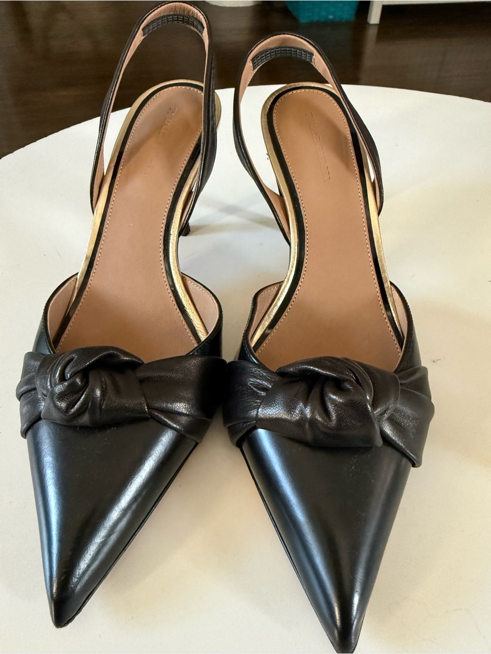 By Malene Birger Black Pointed Slingback Heels with Knot Detail